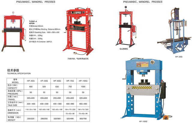 Máquina de prensa pneumática e mandrel