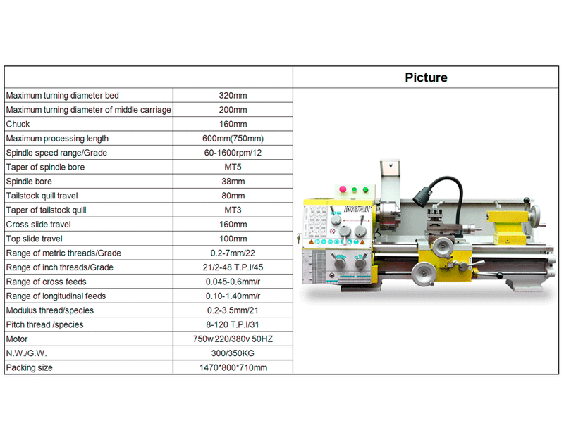 HS320B/750MM MT5 EPINE 750W MACHINE DE METAL METAL